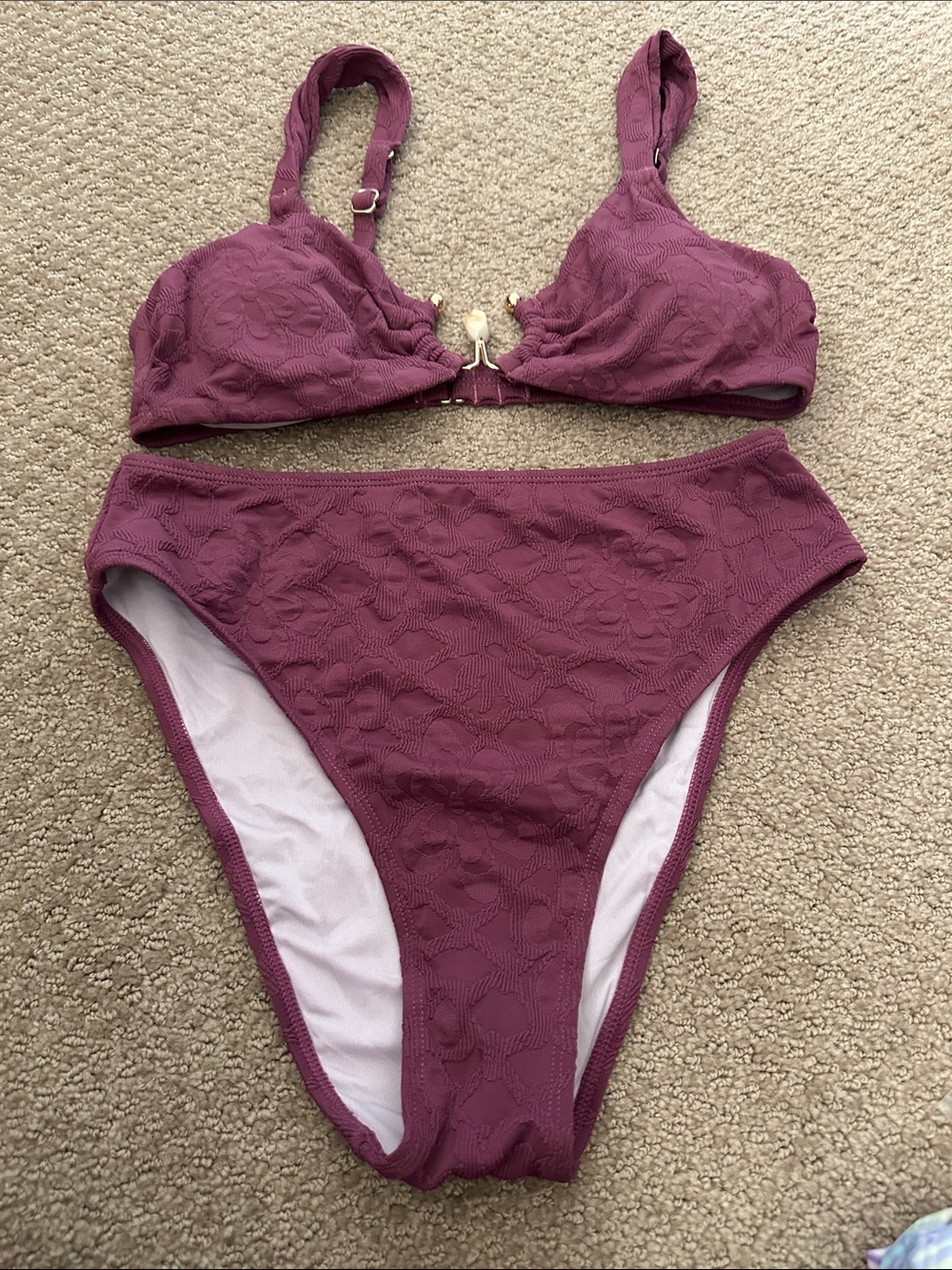 Cupshe Plum Textured High-Waist Bikini Set
